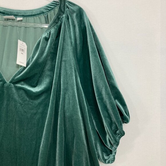 New GAP size XXL Green Velvet Soft Flowy Short Sleeve Stretch Blouse Feminine - Picture 3 of 9